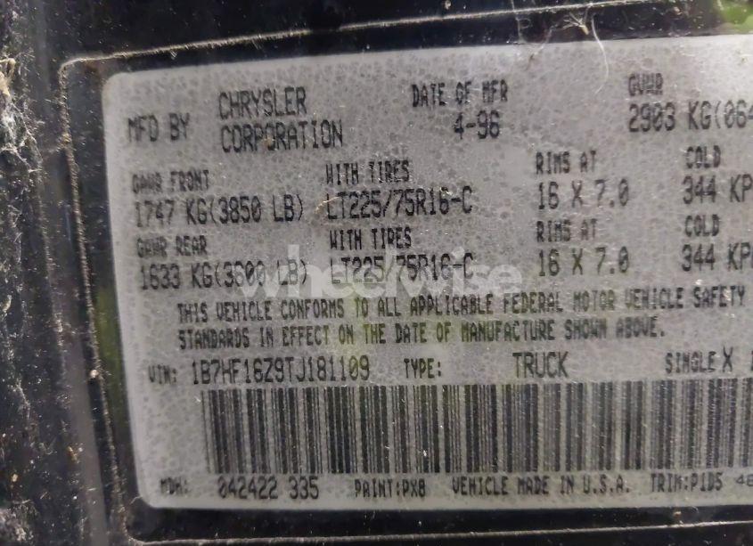 Photo 9 of 1996 Dodge Ram 1500 (VIN 1B7HF16Z9TJ181109)