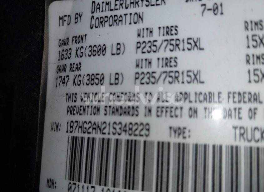 Photo 9 of 2001 Dodge Dakota SLT/SPORT (VIN 1B7HG2AN21S348229)