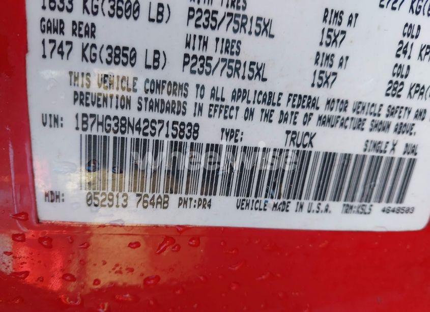 Photo 9 of 2002 Dodge Dakota SPORT (VIN 1B7HG38N42S715838)