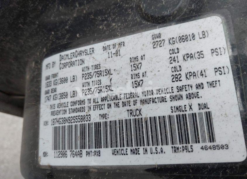 Photo 9 of 2002 Dodge Dakota SPORT (VIN 1B7HG38N92S558033)