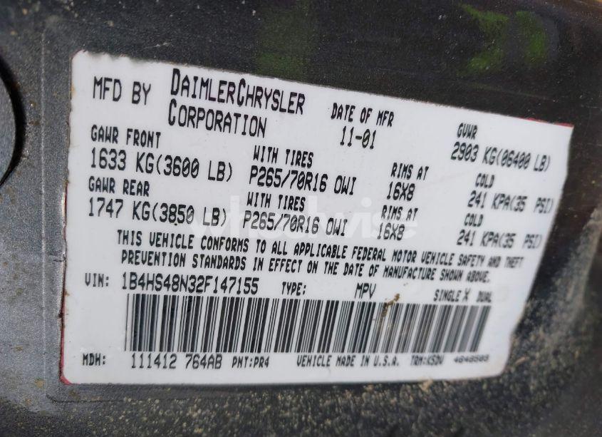 Photo 9 of 2002 Dodge Dakota SLT (VIN 1B7HG48N32S634478)