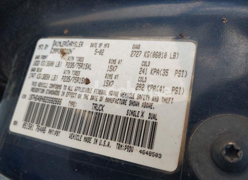 Photo 9 of 2002 Dodge Dakota SLT (VIN 1B7HG48N82S682686)