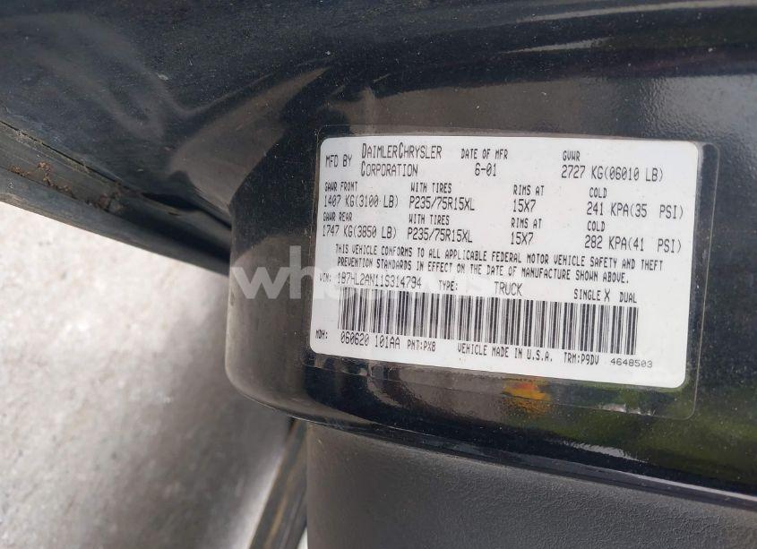 Photo 9 of 2001 Dodge Dakota SLT/SPORT (VIN 1B7HL2AN11S314794)