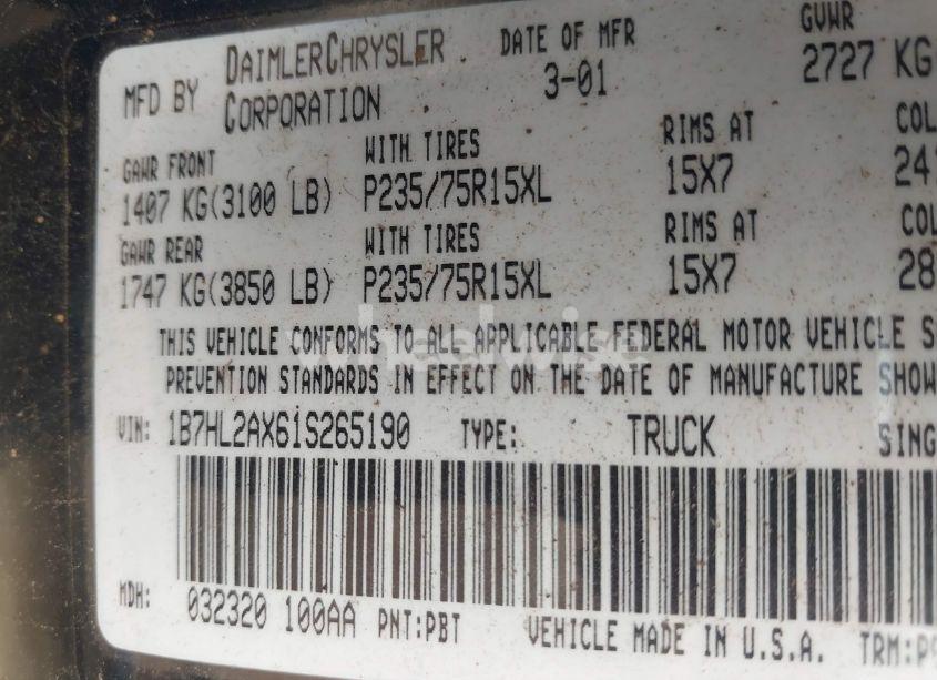 Photo 9 of 2001 Dodge Dakota SLT/SPORT (VIN 1B7HL2AX61S265190)