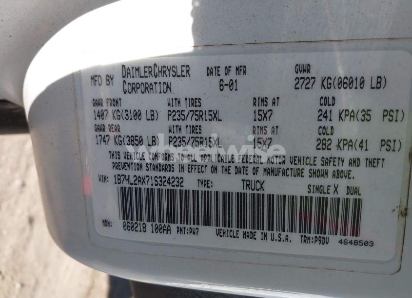 Photo 9 of 2001 Dodge Dakota SLT/SPORT (VIN 1B7HL2AX71S324232)