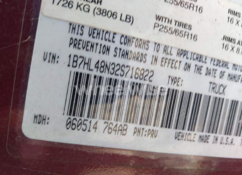 Photo 9 of 2002 Dodge Dakota SLT (VIN 1B7HL48N32S716822)