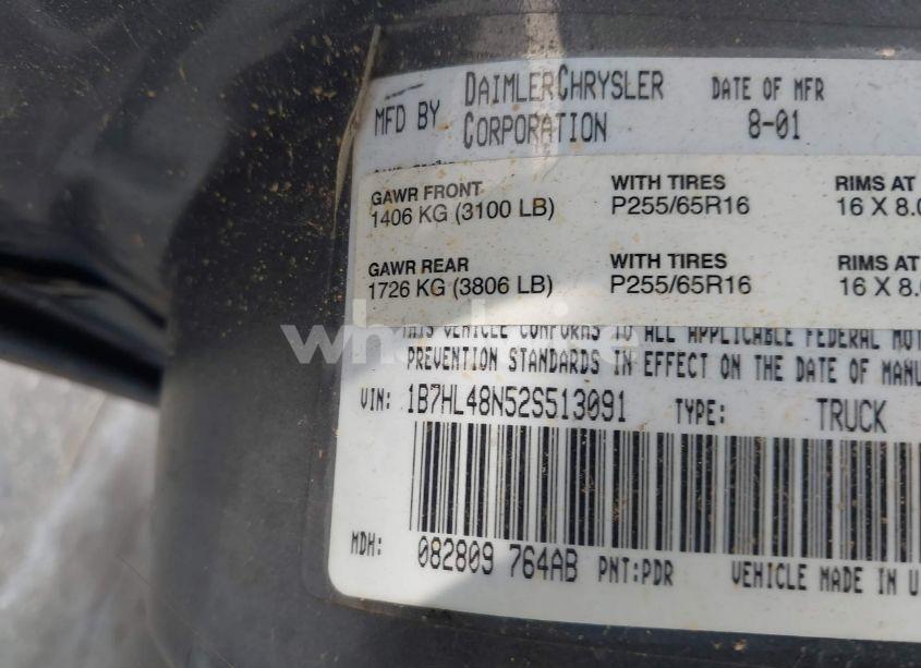 Photo 9 of 2002 Dodge Dakota SLT (VIN 1B7HL48N52S513091)