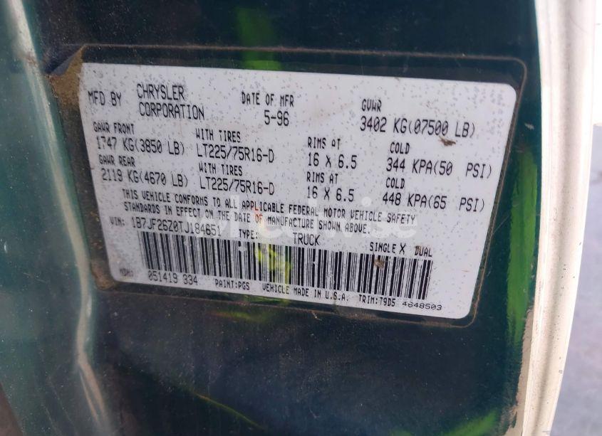 Photo 9 of 1996 Dodge Ram 2500 (VIN 1B7JF26Z0TJ184651)