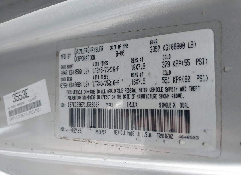 Photo 9 of 2001 Dodge Ram 2500 ST (VIN 1B7KC23671J523507)