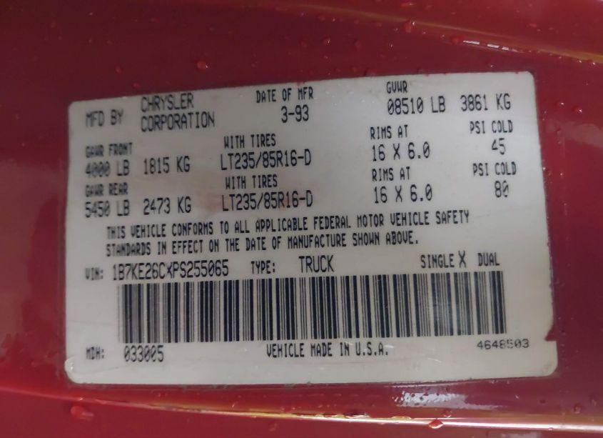 Photo 9 of 1993 Dodge D-series D200/D250 (VIN 1B7KE26CXPS255065)