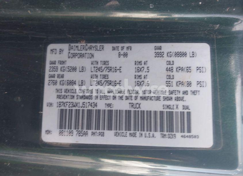 Photo 9 of 2001 Dodge Ram 2500 ST (VIN 1B7KF23WX1J517434)