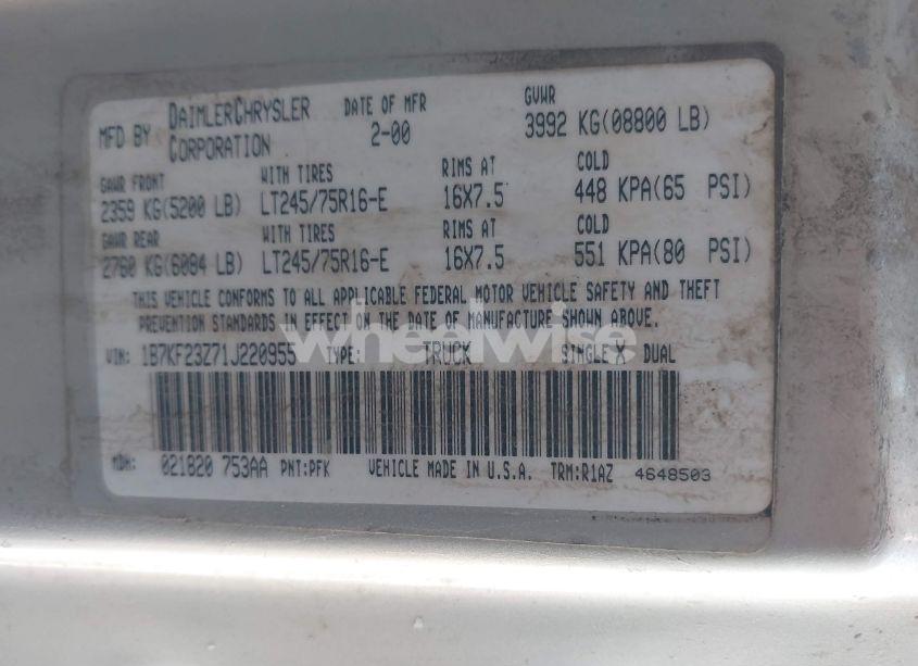 Photo 9 of 2001 Dodge Ram 2500 ST (VIN 1B7KF23Z71J220955)