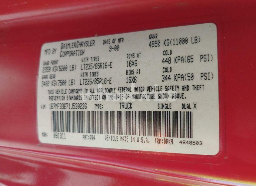 Photo 9 of 2001 Dodge Ram 3500 ST (VIN 1B7MF33671J530236)