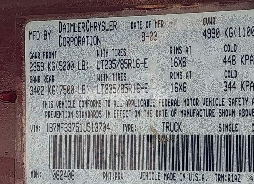Photo 9 of 2001 Dodge Ram 3500 ST (VIN 1B7MF33751J513704)
