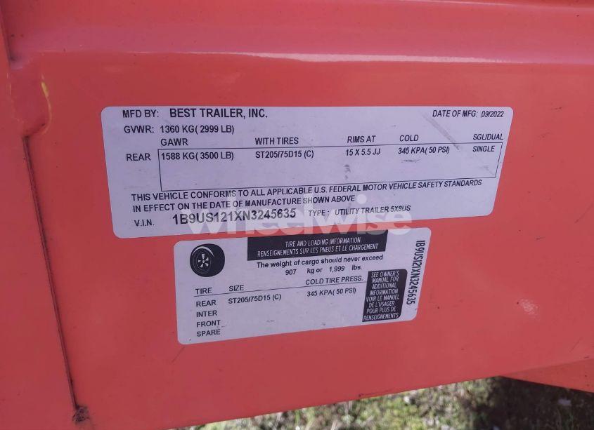 Photo 9 of 2022 Best 5x8us (VIN 1B9US121XN3245635)