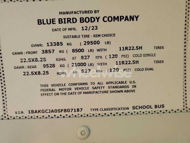 Photo 5 of 2025 BLUEBIRD VISION - TRANSIT VEHICLES (VIN 1BAKGCJA0SF807187)
