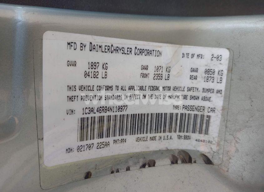 Photo 9 of 2004 Chrysler Sebring (VIN 1C3AL46R84N110977)