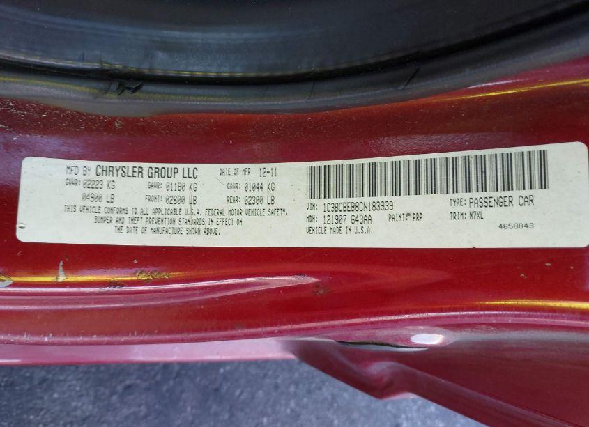 Photo 9 of 2012 Chrysler 200 TOURING (VIN 1C3BCBEB8CN183939)