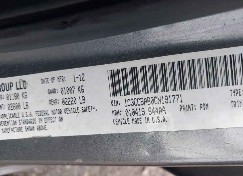 Photo 9 of 2012 Chrysler 200 LX (VIN 1C3CCBAB0CN191771)