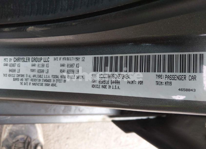 Photo 9 of 2012 Chrysler 200 LX (VIN 1C3CCBAB6CN273424)
