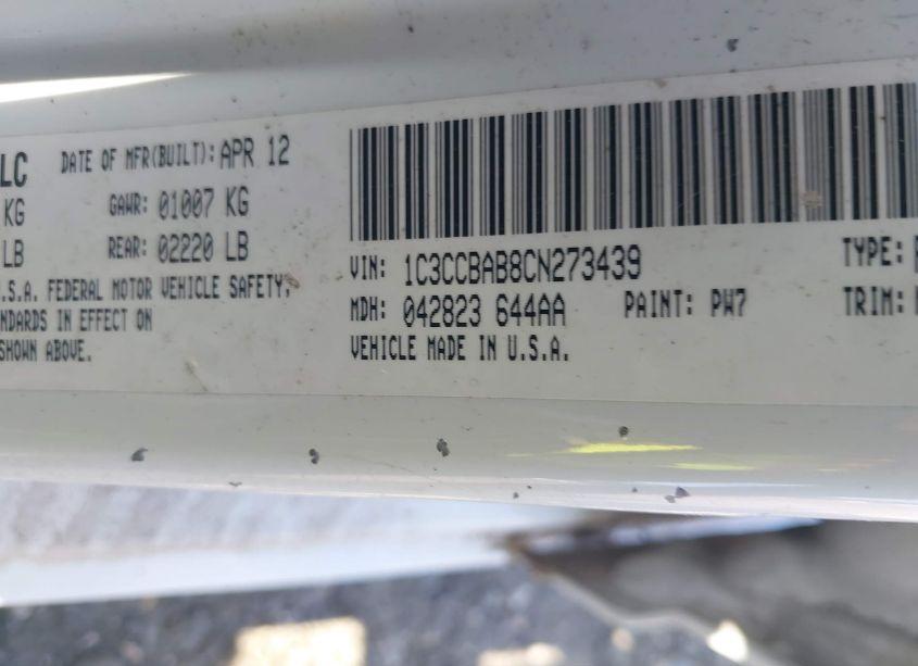 Photo 9 of 2012 Chrysler 200 LX (VIN 1C3CCBAB8CN273439)