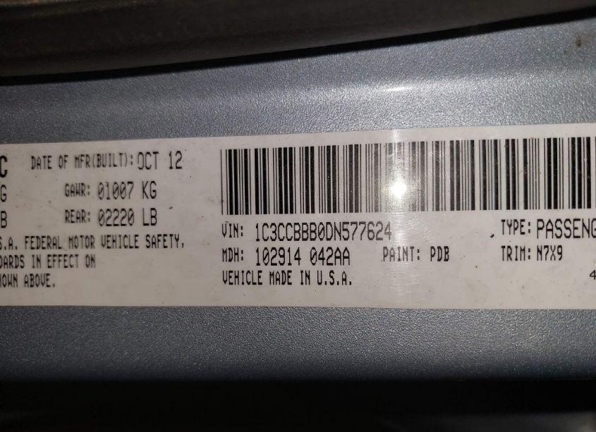 Photo 9 of 2013 Chrysler 200 TOURING (VIN 1C3CCBBB0DN577624)