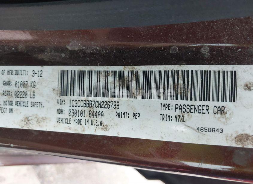 Photo 9 of 2012 Chrysler 200 TOURING (VIN 1C3CCBBB7CN226739)