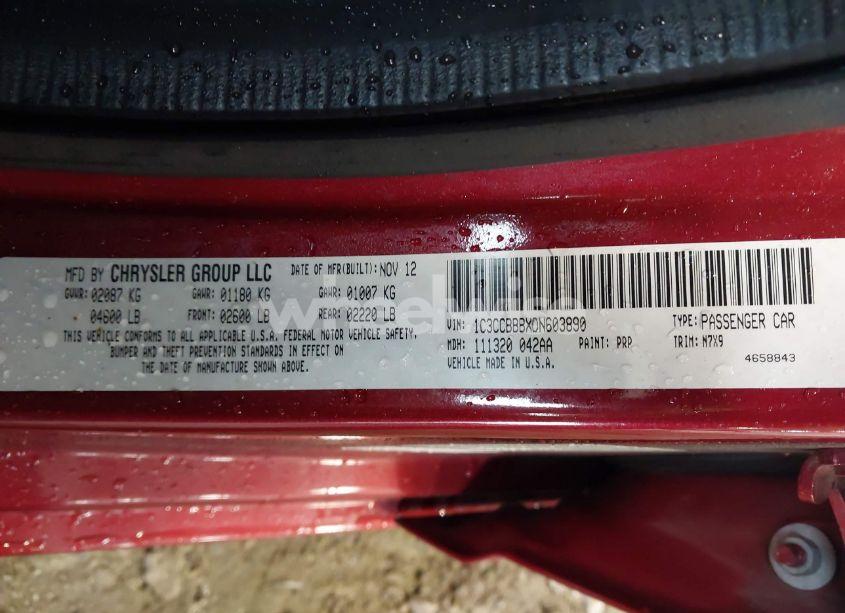 Photo 9 of 2013 Chrysler 200 TOURING (VIN 1C3CCBBBXDN603890)