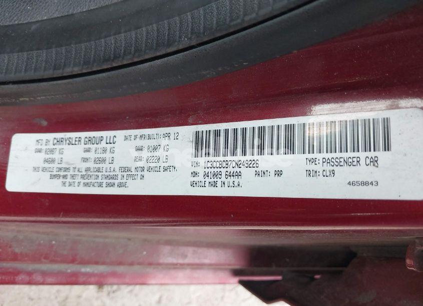 Photo 9 of 2012 Chrysler 200 LIMITED (VIN 1C3CCBCB7CN249226)