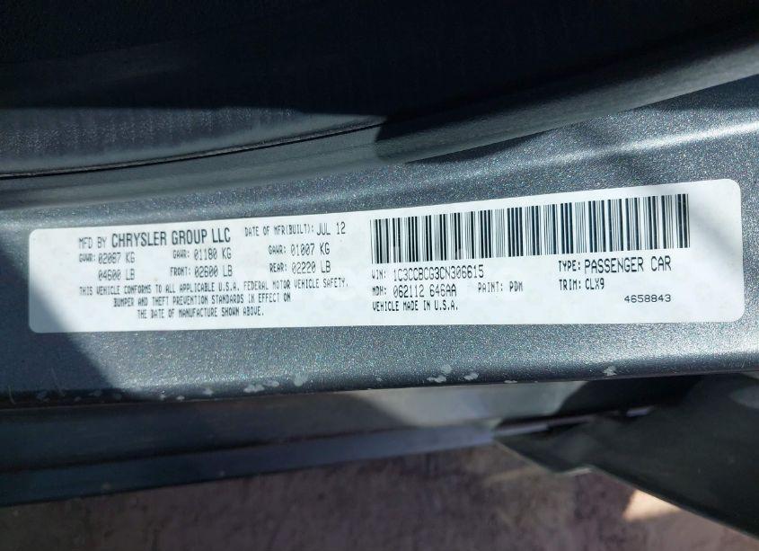 Photo 9 of 2012 Chrysler 200 LIMITED (VIN 1C3CCBCG3CN306615)