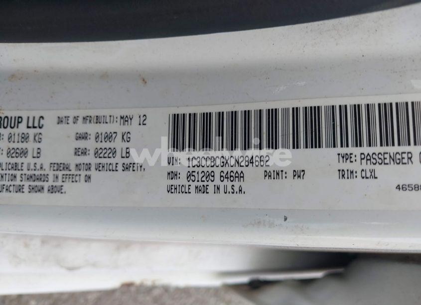 Photo 9 of 2012 Chrysler 200 LIMITED (VIN 1C3CCBCGXCN284662)