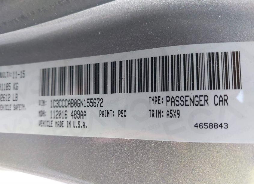 Photo 9 of 2016 Chrysler 200 LIMITED (VIN 1C3CCCAB0GN155672)