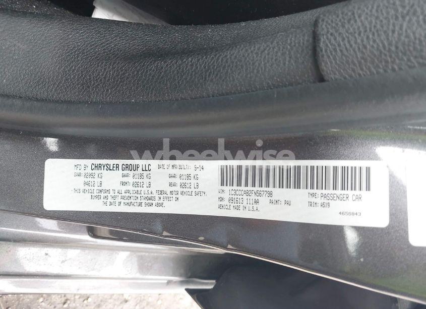 Photo 9 of 2015 Chrysler 200 LIMITED (VIN 1C3CCCAB2FN567798)