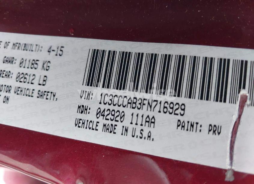 Photo 9 of 2015 Chrysler 200 LIMITED (VIN 1C3CCCAB3FN716929)