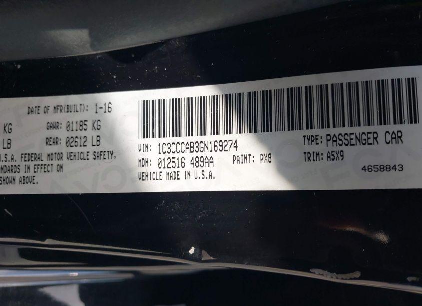 Photo 9 of 2016 Chrysler 200 LIMITED (VIN 1C3CCCAB3GN169274)