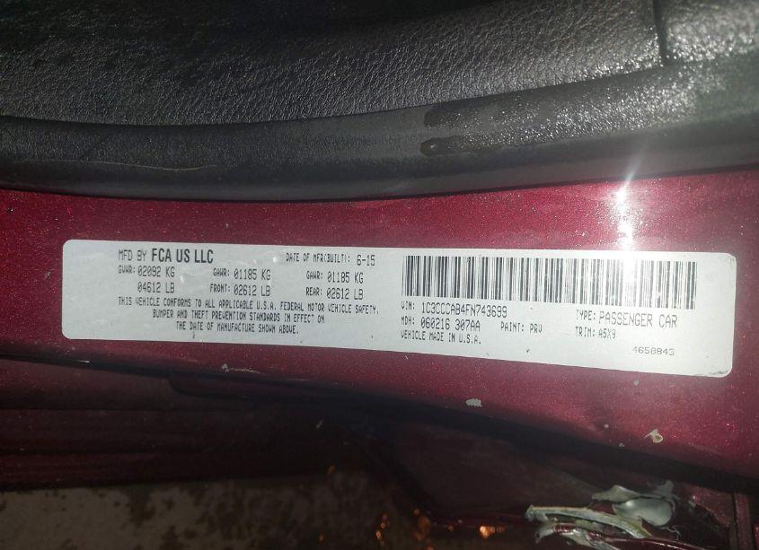 Photo 9 of 2015 Chrysler 200 LIMITED (VIN 1C3CCCAB4FN743699)