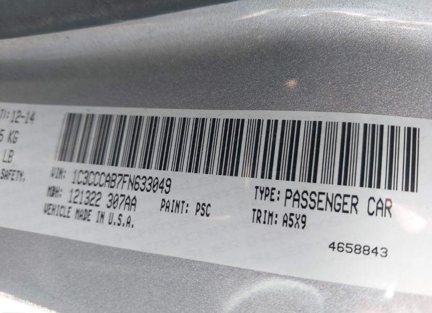 Photo 9 of 2015 Chrysler 200 LIMITED (VIN 1C3CCCAB7FN633049)