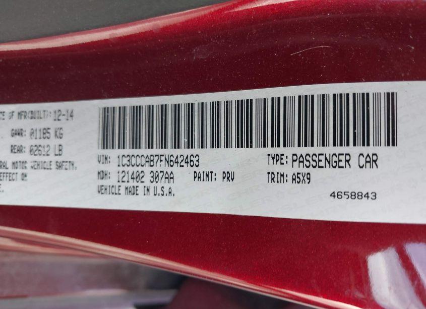 Photo 9 of 2015 Chrysler 200 LIMITED (VIN 1C3CCCAB7FN642463)