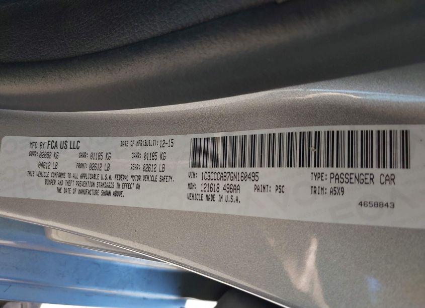 Photo 9 of 2016 Chrysler 200 LIMITED (VIN 1C3CCCAB7GN160495)