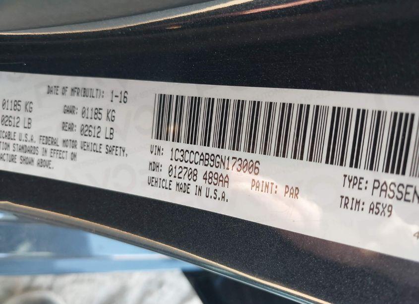 Photo 9 of 2016 Chrysler 200 LIMITED (VIN 1C3CCCAB9GN173006)