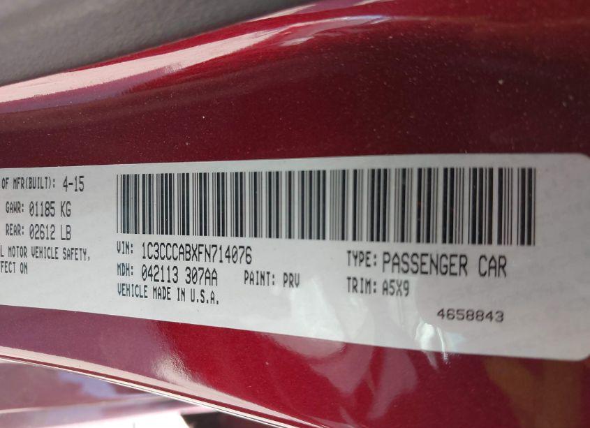 Photo 9 of 2015 Chrysler 200 LIMITED (VIN 1C3CCCABXFN714076)