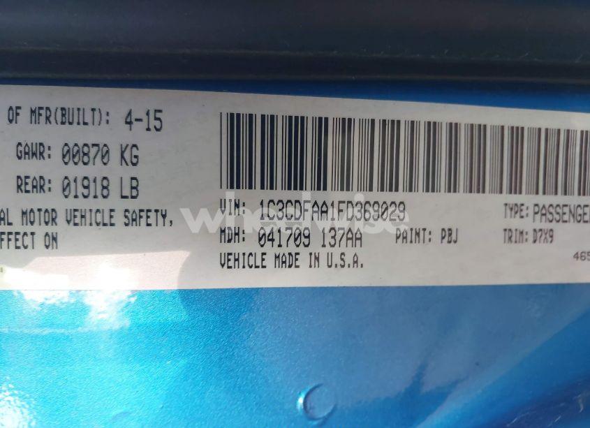 Photo 9 of 2015 Dodge Dart SE (VIN 1C3CDFAA1FD369029)