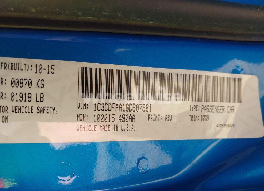 Photo 9 of 2016 Dodge Dart SE (VIN 1C3CDFAA1GD607981)