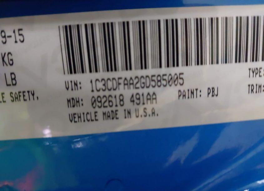 Photo 9 of 2016 Dodge Dart SE (VIN 1C3CDFAA2GD585005)