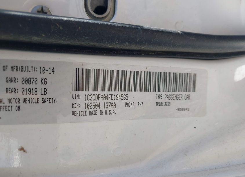 Photo 9 of 2015 Dodge Dart SE (VIN 1C3CDFAA4FD194565)