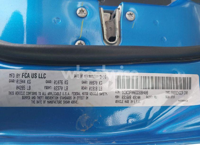 Photo 9 of 2016 Dodge Dart SE (VIN 1C3CDFAA6GD680408)