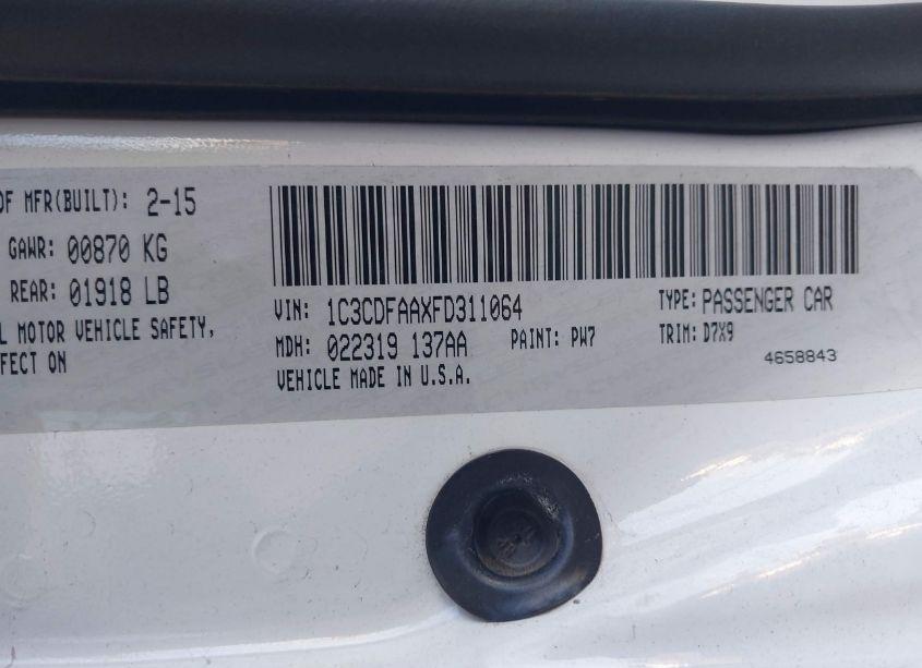 Photo 9 of 2015 Dodge Dart SE (VIN 1C3CDFAAXFD311064)