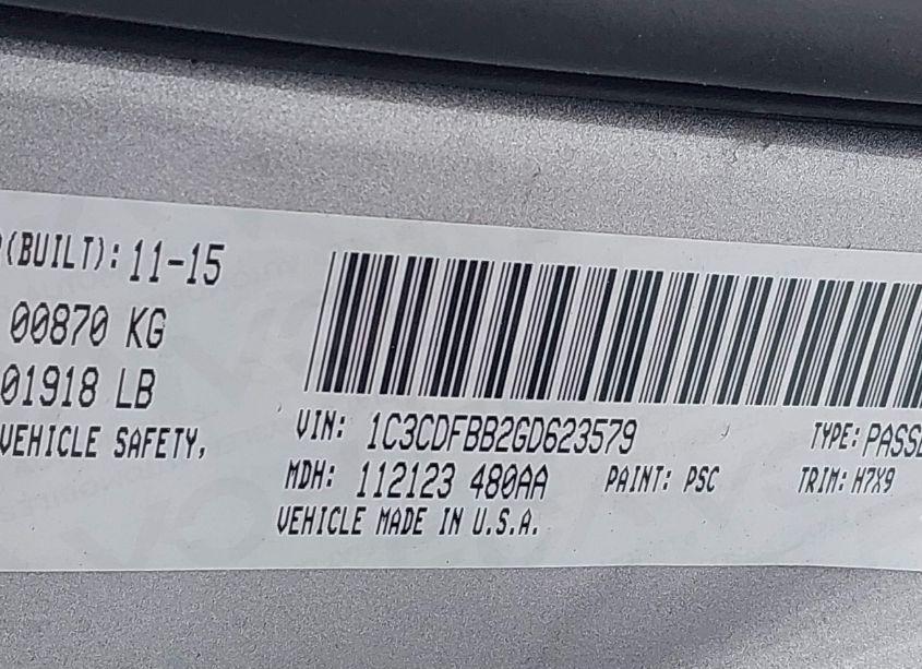 Photo 9 of 2016 Dodge Dart SXT (VIN 1C3CDFBB2GD623579)