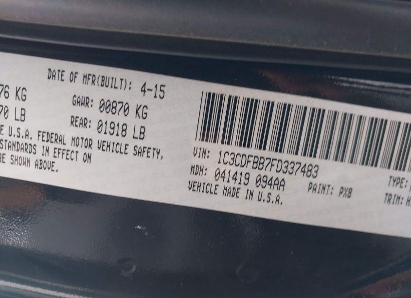 Photo 9 of 2015 Dodge Dart SXT (VIN 1C3CDFBB7FD337483)