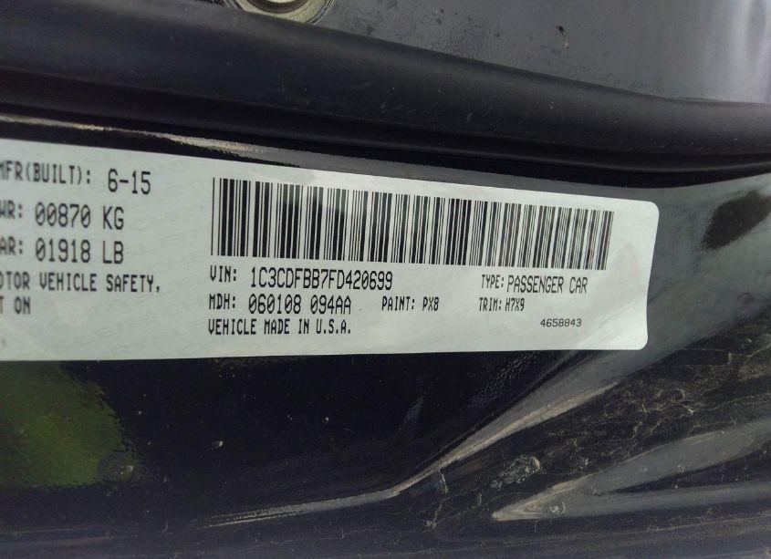 Photo 9 of 2015 Dodge Dart SXT (VIN 1C3CDFBB7FD420699)